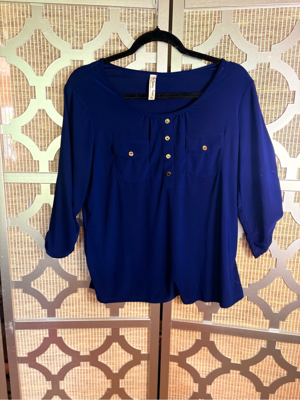Perseption dark purple Henley Button-Front Women's Top